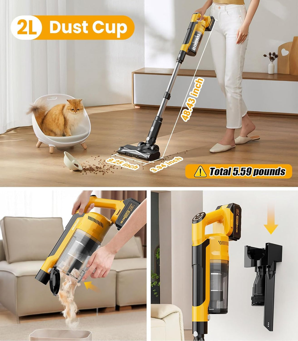 Qimedo 8000mAh Cordless Vacuum Cleaner - 700W Powerful Suction, 90-Inch Extension Tube & 2L Dust Cup | 7-in-1 for Home & Pet Hair