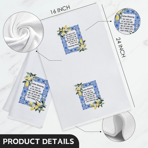 Koesus Italian Blessing Kitchen Towels, Italian Kitchen Decor, Italian Lemon Housewarming Gifts for Women Neighbor, Italian Mama Nonna Towel, 16x24 Inch