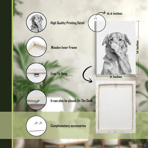 LUKIPOM Funny Golden Retriever Wall Art Set - 3 Canvas Prints for Bathroom Decor | 11x14 Inch Framed