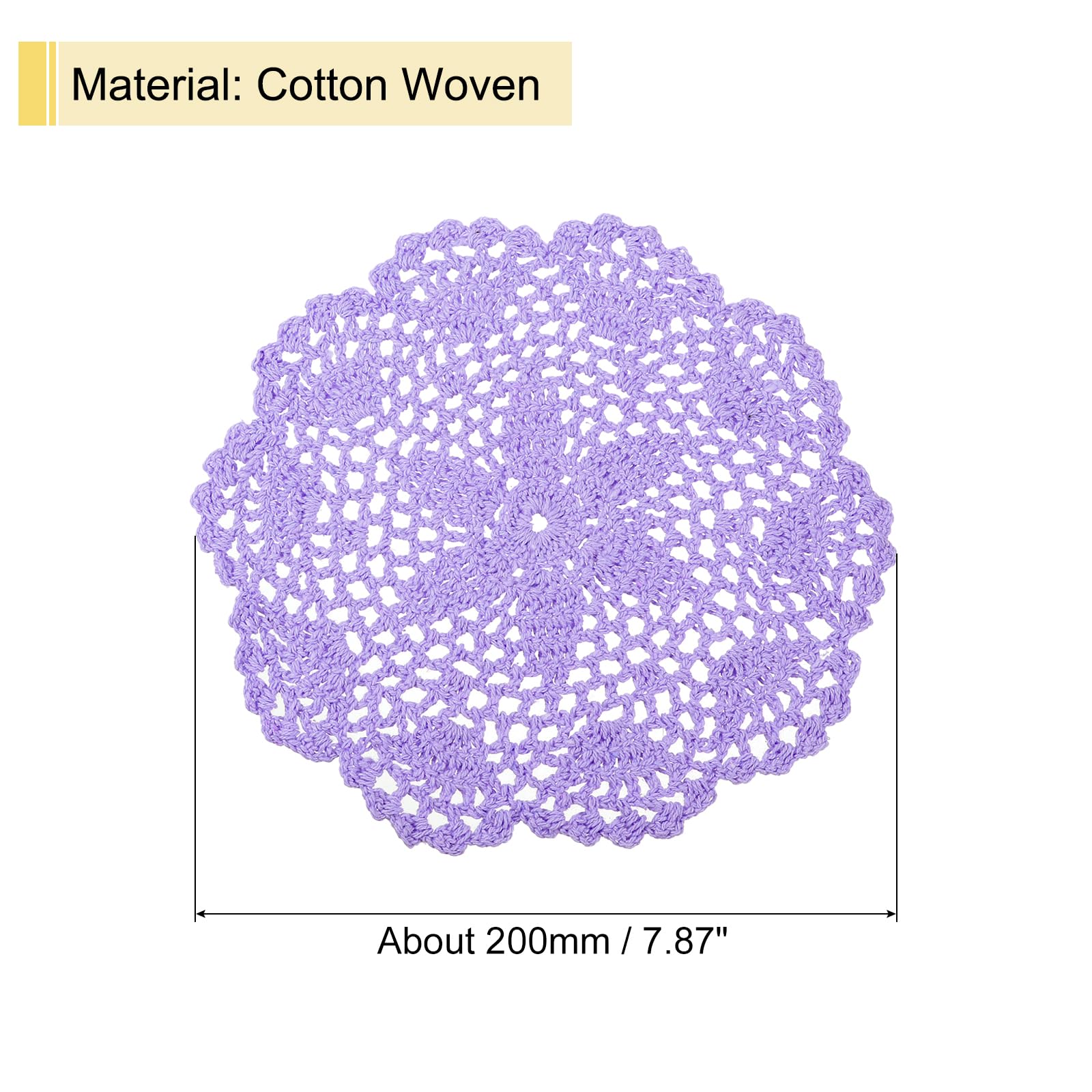 uxcell Crochet Doilies, 4Pcs 8" - Handmade Crochet Cotton Coaster, Round Lace Placemats with Floral Patterns for Wedding Party Decoration (Light Purple)