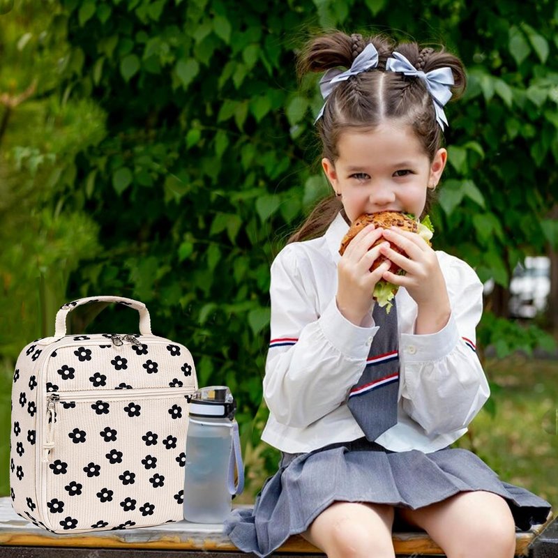 LEDAOU Lunch Box Kids Lunch Bag Insulated Cute Lunchbox Reusable Small Toddler Lunch Bags for School Travel or Picnic(Strawberry beige)