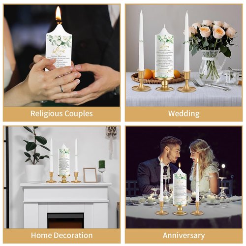Extrogif Unity Wedding Candles Ceremony Set - 3 Floral Candles Set with Gold Holders, Elegant Wedding Decorations for Ceremony, Religious Bible Verse - Gifts for Couples 2025