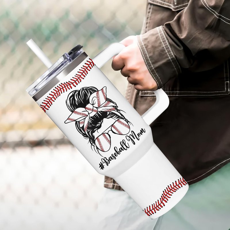 AT2Z GLOBAL Baseball Mom Gifts - Perfect for Moms from Kids, Friends - Birthday & Christmas - 40oz Tumbler with Handle