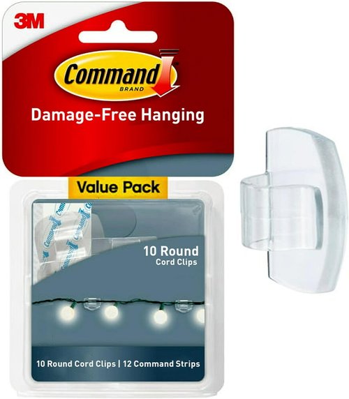 Command Round Cord Clips - Damage-Free Cable Management | 40 Clear Clips with 48 Strips