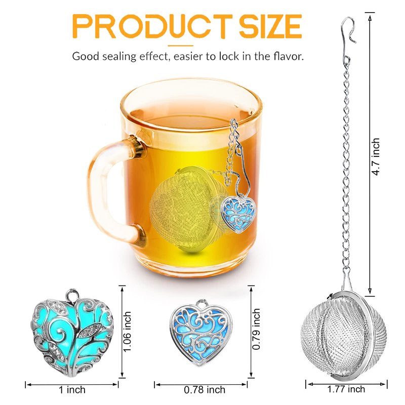 NSTaygate 2pcs Tea Infuser Tea Strainers for Loose Tea Luminous Heart Pendant Loose Leaf Tea Steeper Tea Ball Handmade Fluorescent Stone Tea Diffusers for Loose Tea Tea Sets for Women