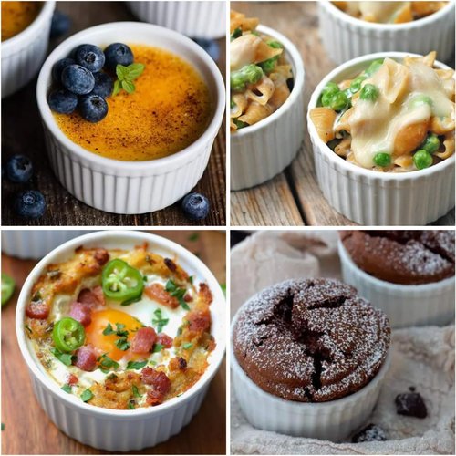 Creme Brulee Making Set - 6 Oz Porcelain Ramekins with Stainless Steel Lifting Rack & Bottom Pan