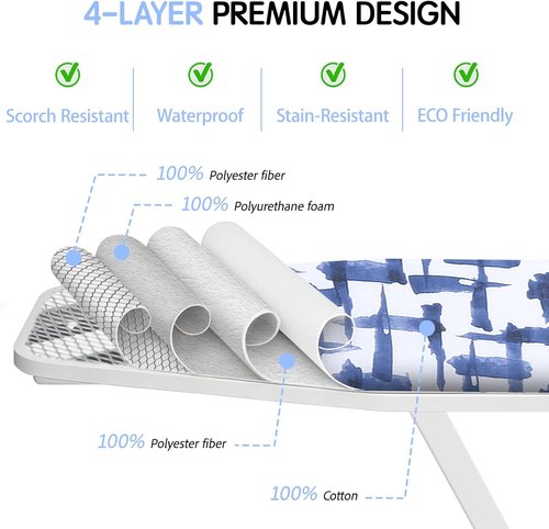 Ironing Board Cover by [Brand Name] - Stain Resistant & Durable with 4 Layers of Thick Padding - 15 x 54 Inches, Blue Brushstrokes
