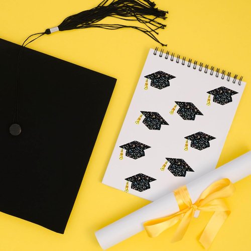 FYSUIMU Graduation Cap Stickers - Holographic Black & Gold Decals for Grad Parties | 500 Pcs, 1.5 in