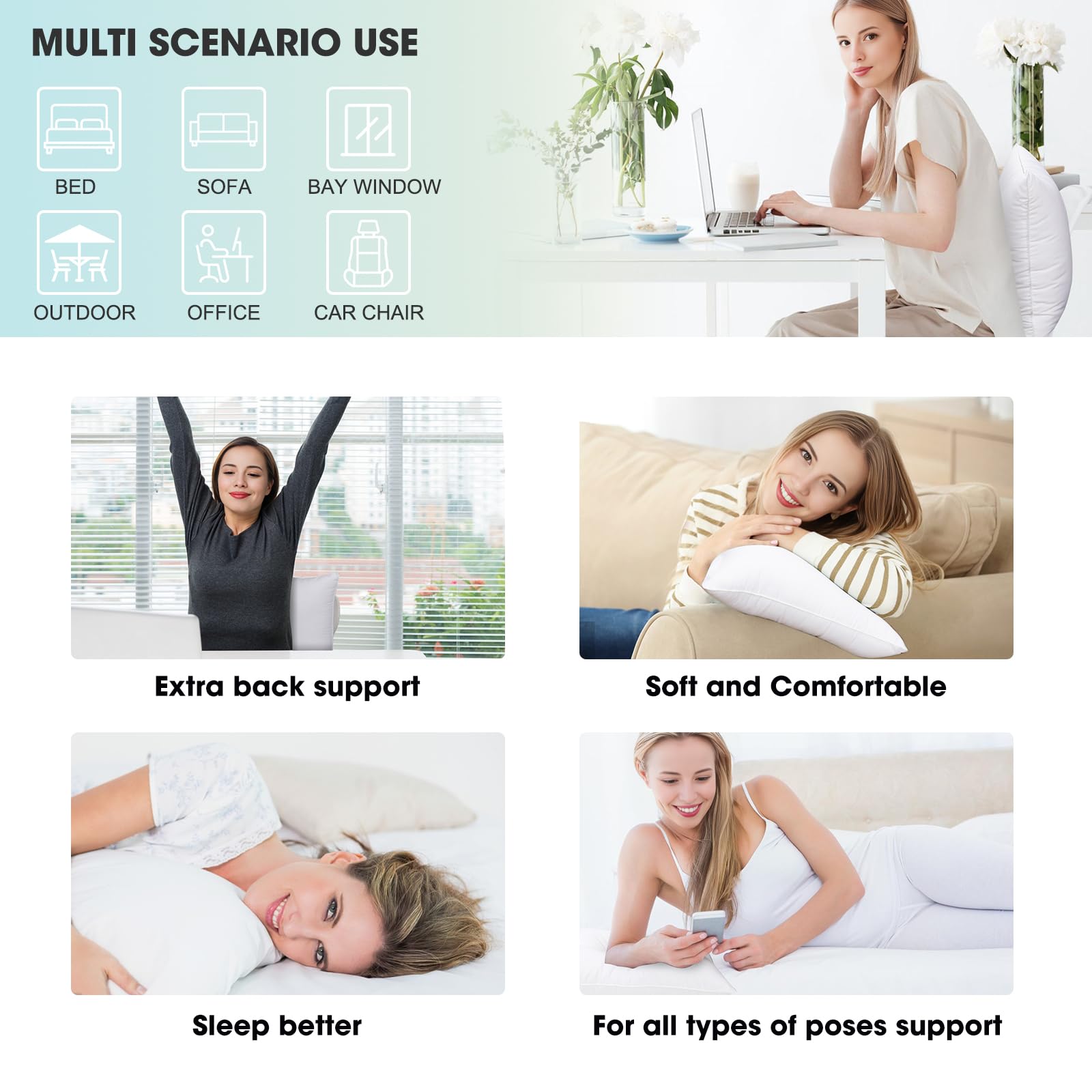 WINGLAM，Throw Pillow Inserts,Decorative Stuffer Pillows，Sham Stuffer，White，2 Pack，34x34 Inches, Hypoallergenic，Polyester,Ultra Soft，Lightweight Down Alternative,Square(2)