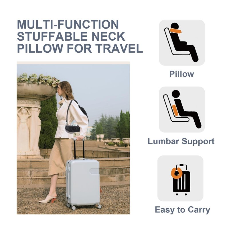 WEEAEEW Stuffable Travel Pillow for Extra Luggage, Velvet Travel Neck Pillow Storage Bag with Adjustable Neck Size, Fits Up to 3 Days Travel Essentials Multifunctional U-Shapes Pillow