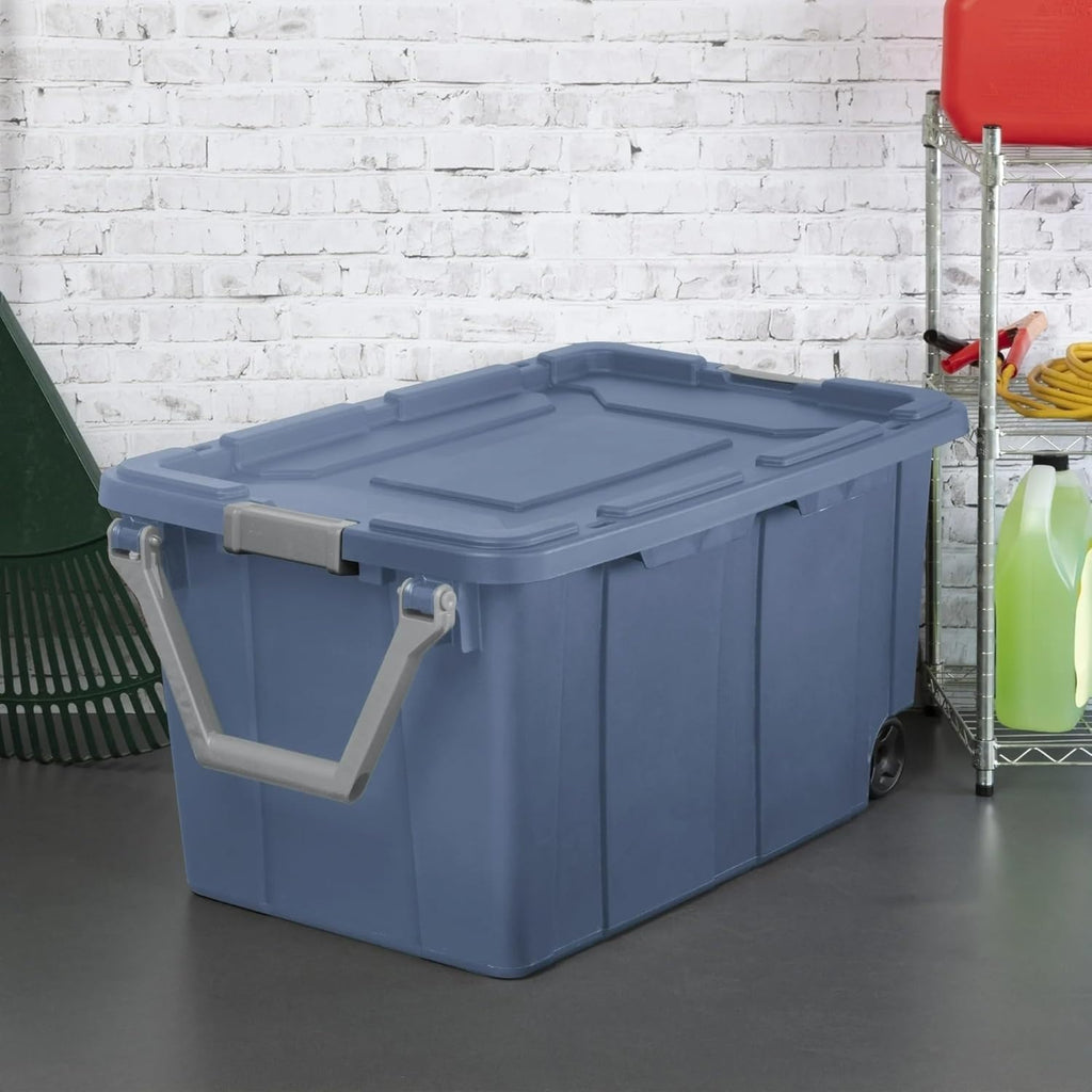 Skiennix 40 Gallon Rolling Storage Bin - Tough Stackable Tote with Lids | Blue Moonlight 2-Pack