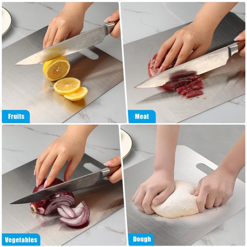 3PCS Stainless Steel Cutting Board Set, 304 Metal Kitchen Cutting Boards Non Toxic with Burr-Free Edges, Dishwasher Safe Non-Staining & Odor-Free for Meat, Vegetables, Fruits (S+M+L)