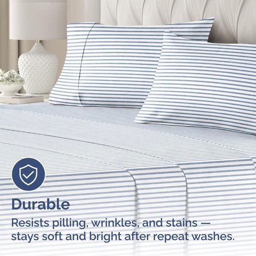 King Standard Pillow Cases - Ultra-Soft Hotel Quality Covers | Fade-Free & Wrinkle Resistant - Set of 2 - Blue Stripes