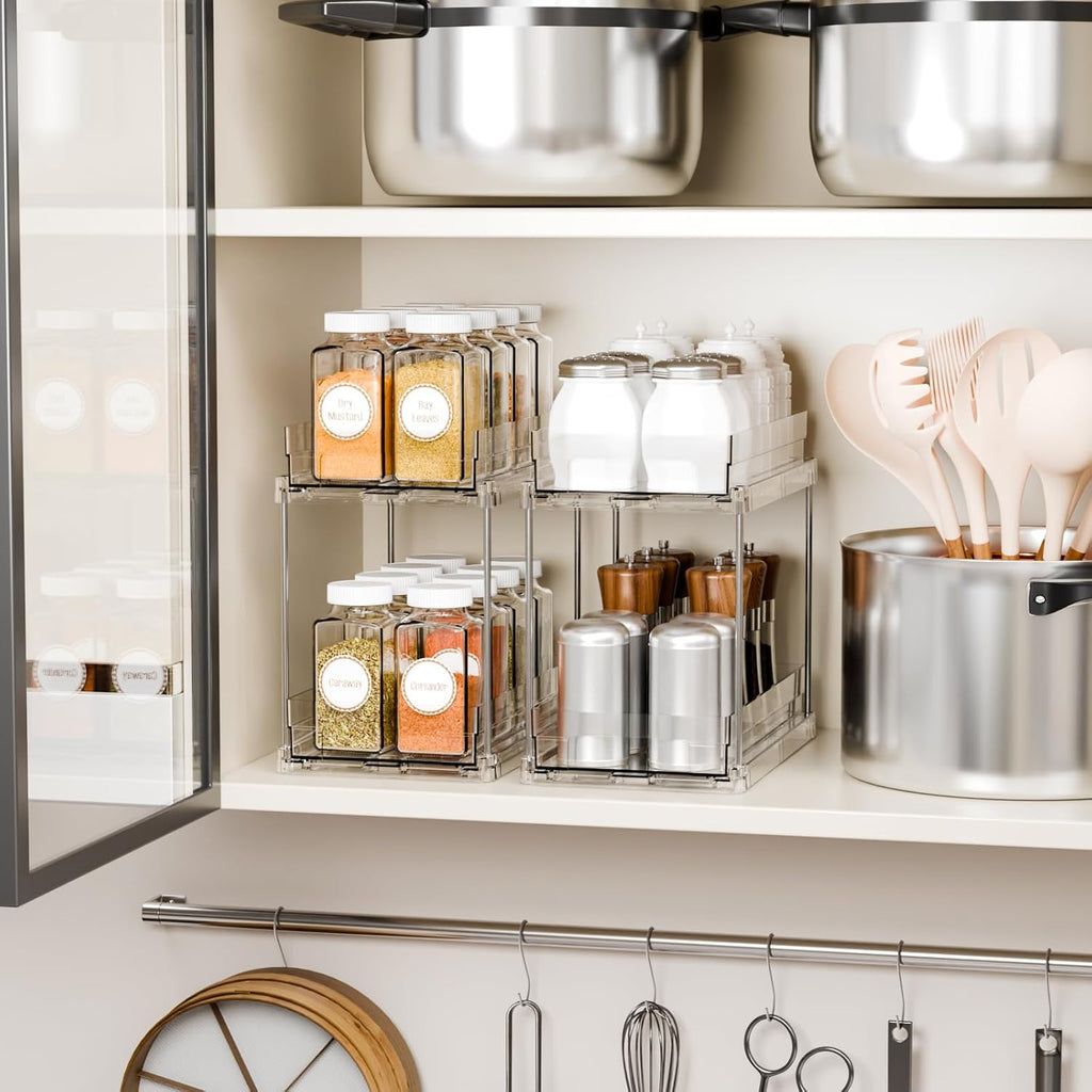 Yieach 4-Piece Bathroom Organizer Set - 2-Tier Clear Under Sink Storage & Pull-Out Drawers for Kitchen & Pantry