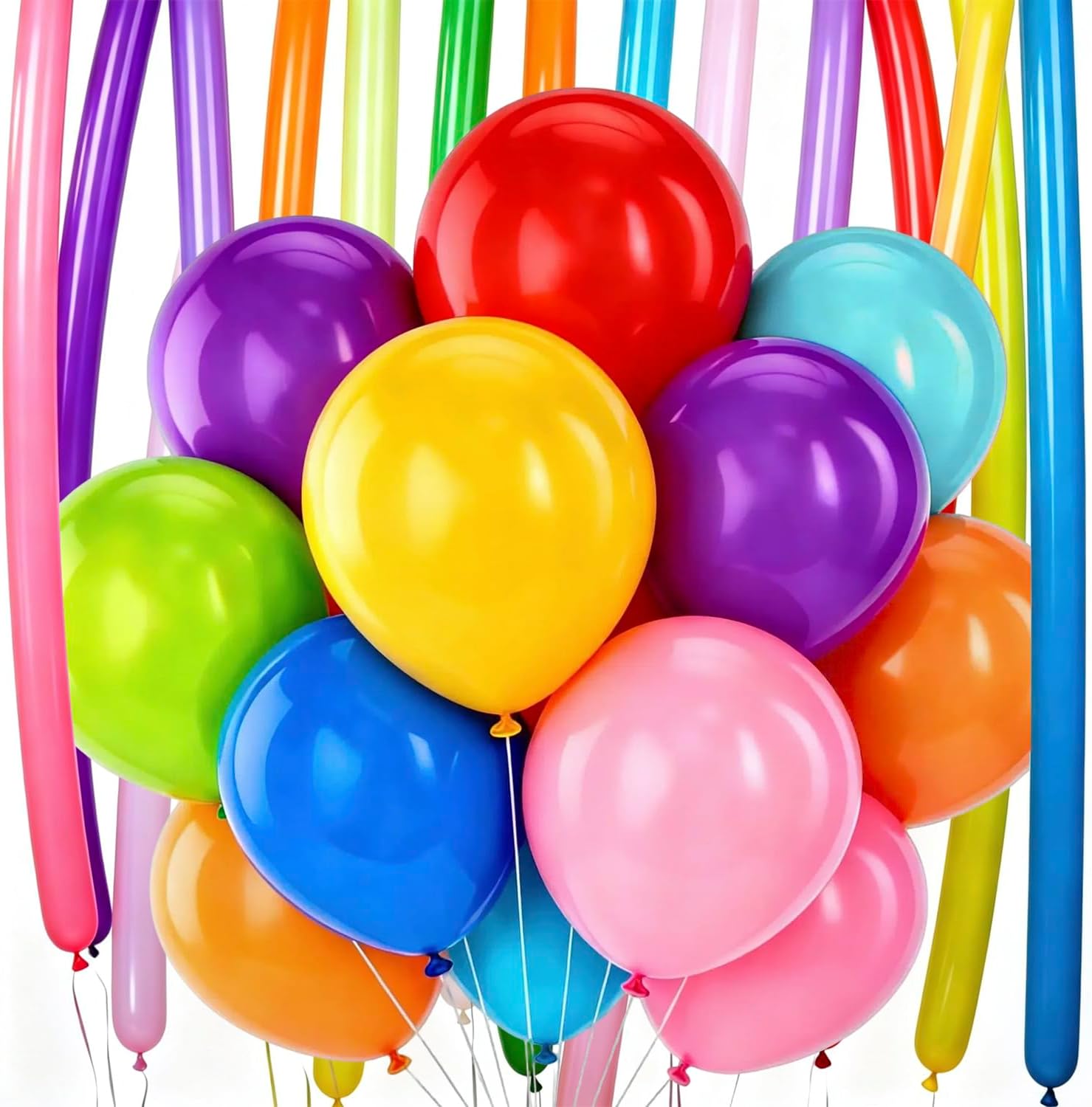 XNUT Assorted Rainbow Latex Balloons - 120 Pack of 12-Inch Round & 60-Inch Long Helium Balloons for Birthday & Wedding Decorations