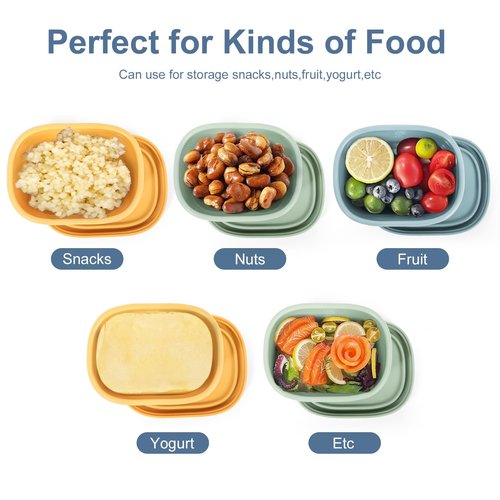 AOEDEO 6 pcs 10 oz Silicone Snack Containers for Kids Small Food Containers with Lids, Fruit Containers for Lunch, Stackable Lunch Containers for Kids, Daycare, School and Travel