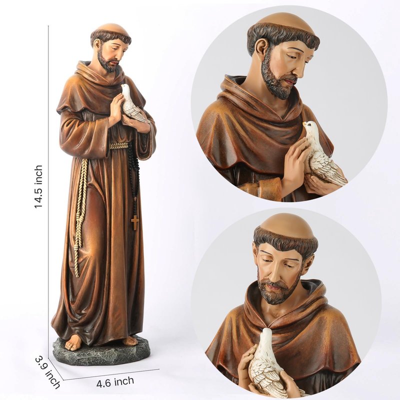 BC Catholic Saint Francis of Assisi Statue, 14.5" H St Francis Patron Saint of Animals, Garden Figure, Religious Gift, Inspirational Home décor, Renaissance Sculpture Handmade by Buildclassic