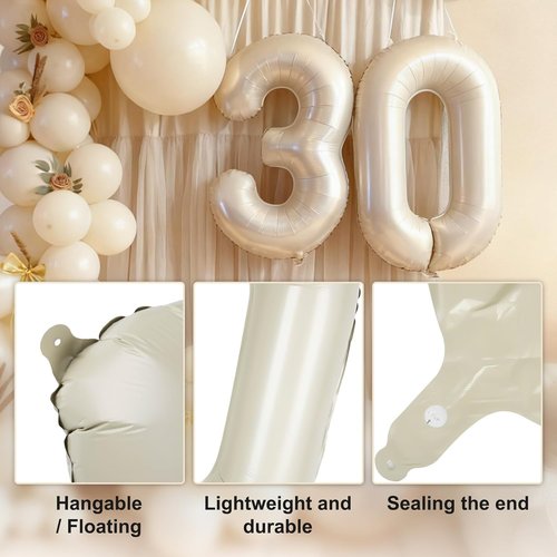 CARGEN 40-Inch Giant Number Balloon - Creamy White Foil Decoration for Birthday & Anniversary Celebrations