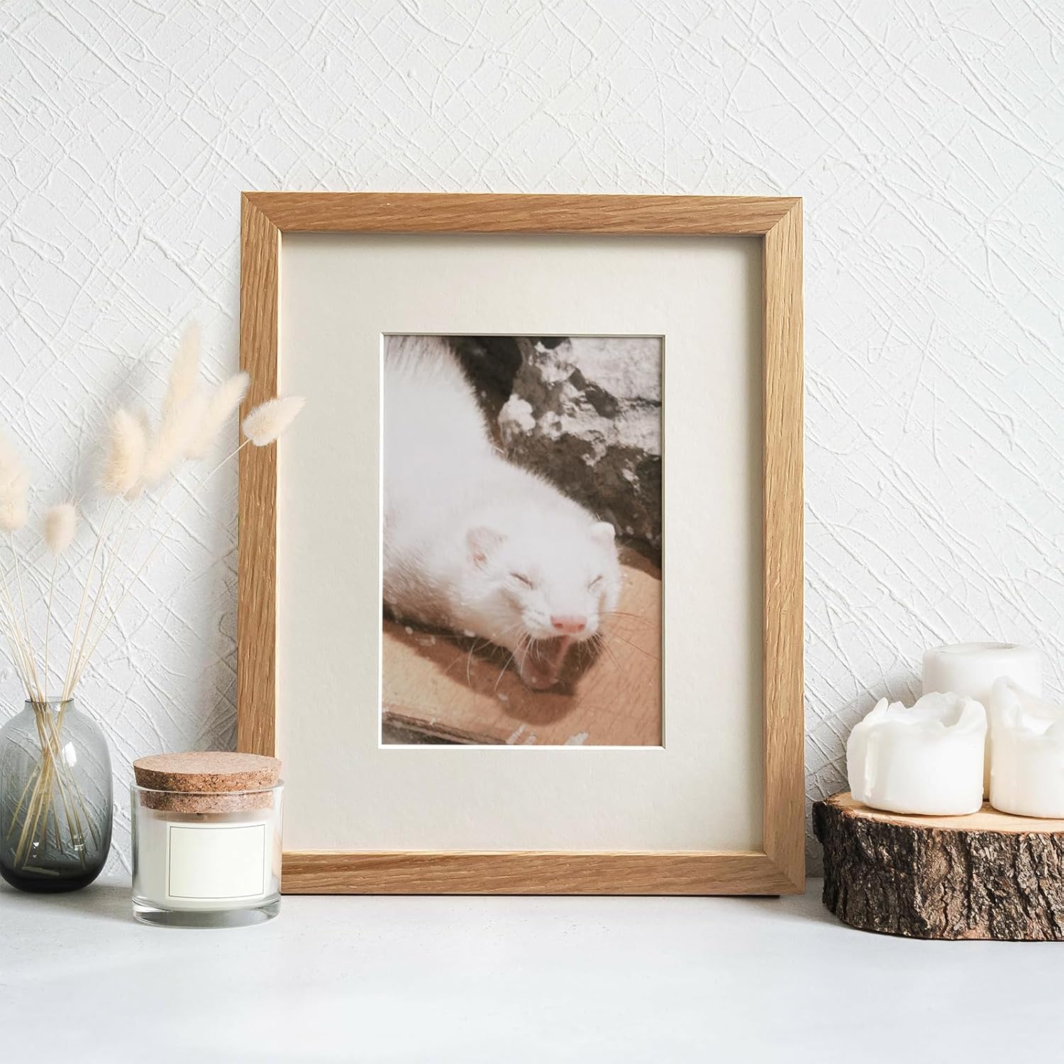 Solid Oak Picture Frame by [Brand Name] - 8.5x11 with Mat for 6x8 Opening | Natural Wood for Wall/Tabletop Display