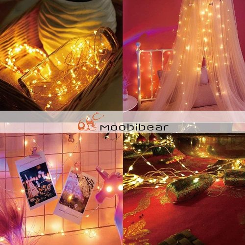 Moobibear Waterproof Fairy String Lights - 100 LEDs Warm White Copper Wire | 33ft with Remote Control for Indoor & Outdoor Decor