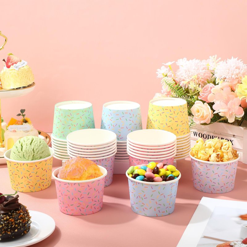 Jingmore 50 Pcs Paper Ice Cream Cups 8 oz Sprinkles Disposable Dessert Bowls Color Disposable Ice Cream Bowls Containers for Hot and Cold Party Supplies Cups Food Containers for Dessert Snack Yogurt