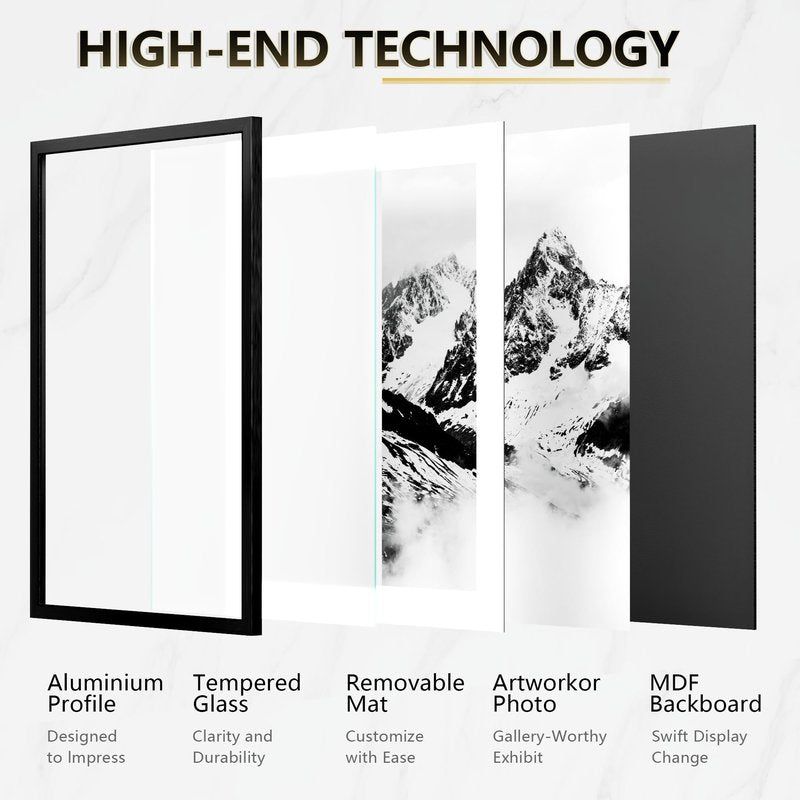 Tinkeps 24x36 Metal Poster Frame, 24 x 36 inches Aluminum Picture Frame with Mat for 20x30 Photo, Tempered Glass Cover, Black Wall Hanging Photo Frame for Home Décor
