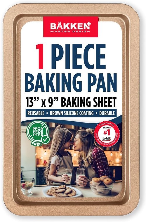 BAKKEN Nonstick Baking Pans - Commercial Grade Carbon Steel Cookie Sheet, 13.18" x 8.66", Oven Safe Up to 450°F, PFOA Free