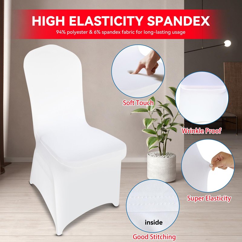 LIUJIAYI 50 Pcs White Stretch Chair Covers - Premium Polyester Spandex Slipcovers for Wedding, Party, Banquet, Dining & Event Chairs