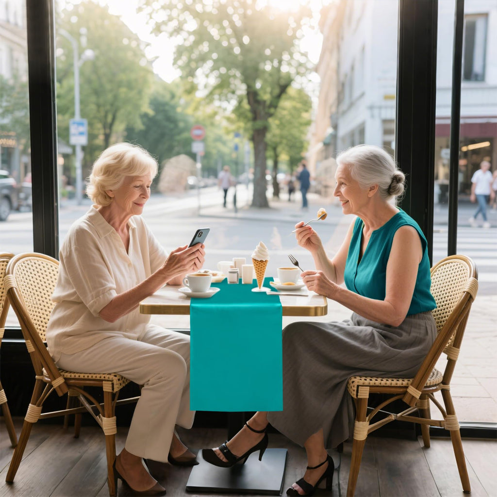 Yblut 10 Pack Satin Table Runner 12 x 108 Inch Long Peacock Blue Silk Table Runner for Wedding Party Banquet Birthday Decoration