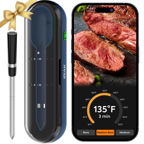 iDiAK Wireless Meat Thermometer for Grilling and Smoking, CP10 New Gen 500FT Meat Probe Thermometers, Dual Sensor, Dual Alarm, Smart Food Thermometer Probe for BBQ, Oven, Grill, Smoker, Sous Vide