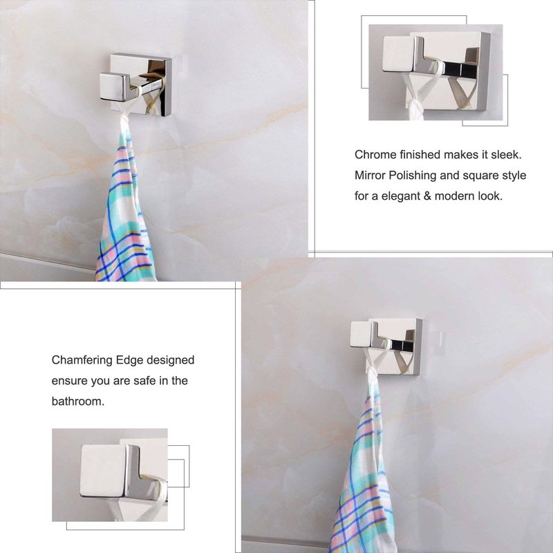 ThinkTop 5pcs Luxury 304 Stainless Steel Bathroom Single Towel Hook Robe Chrome Wall Mount Coat Hat Door Hook Hanger Mirror Polished Bathroom Accessories
