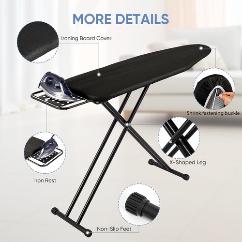 Jakeefud Full Size Ironing Board - 15" X 47" with Heat Resistant Cover & Safety Iron Rest