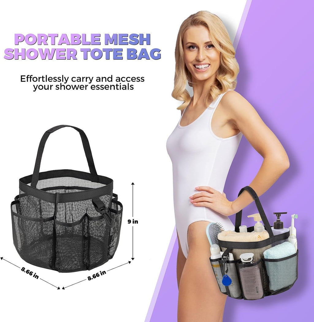 Skiennix Mesh Shower Caddy - Portable 8-Pocket Quick Dry Bag for College Dorm, Bathroom & Gym Essentials