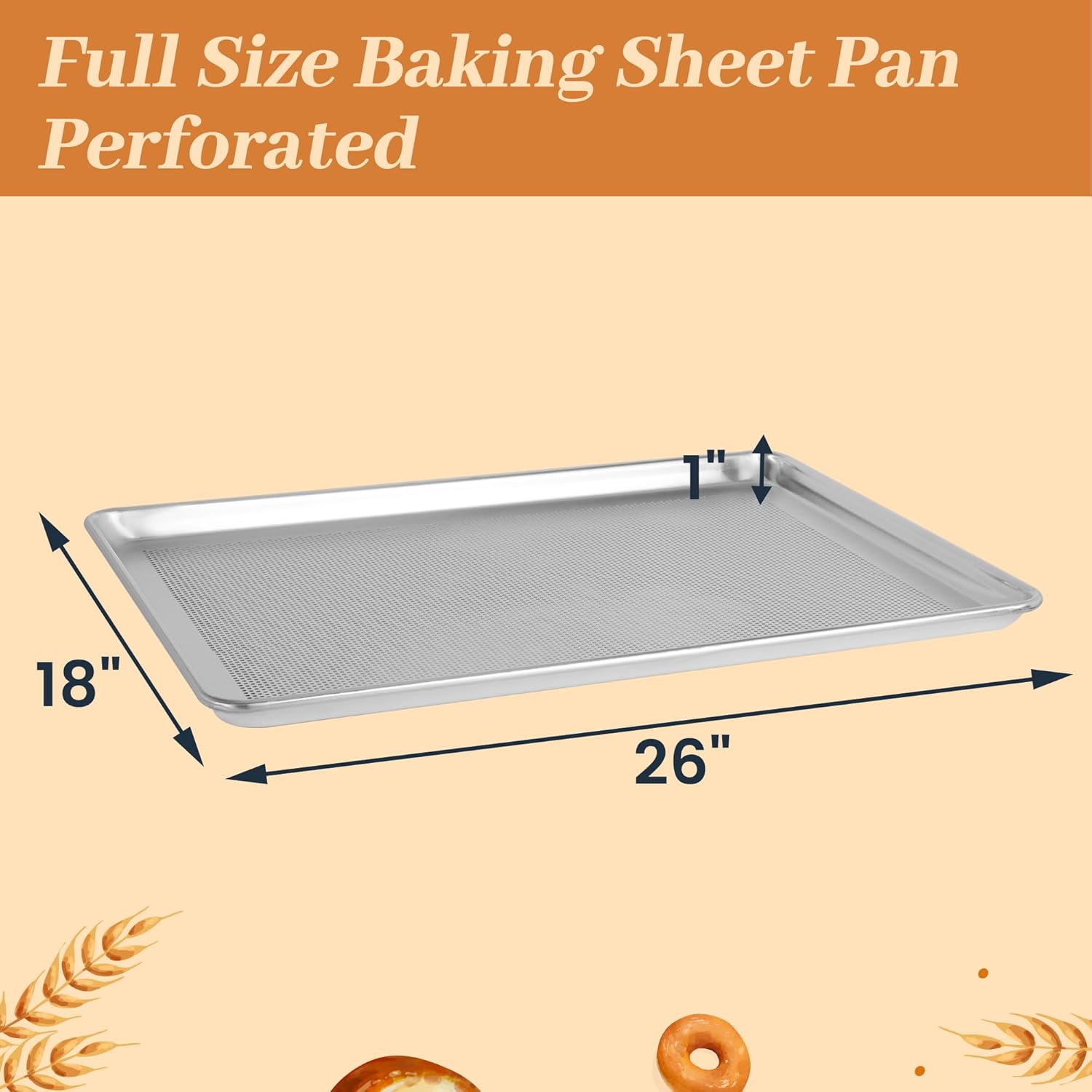 Perforated Aluminum Baking Sheet Pans - Non-Stick Commercial Cookie Sheets | 6 Pack, 26"x18"