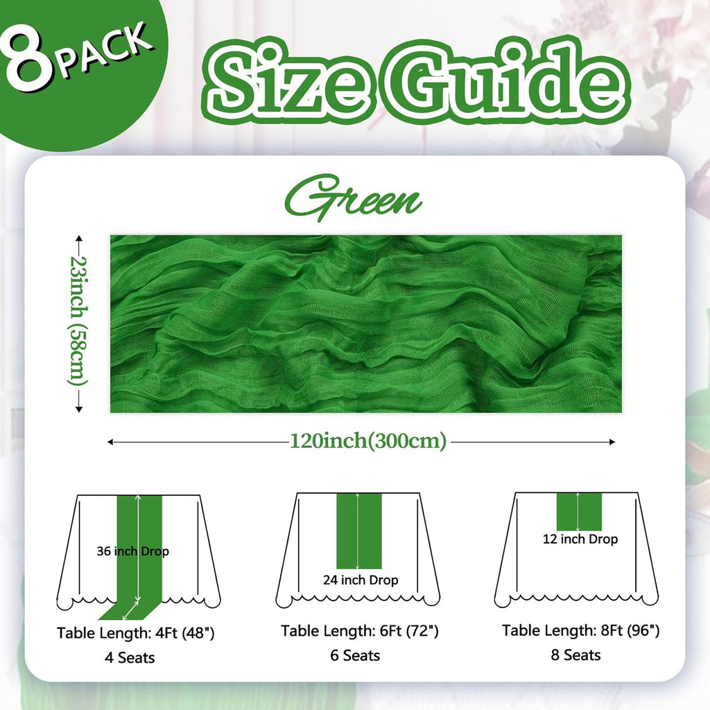 Skiennix 10ft Green Cheesecloth Table Runner - Rustic Sheer for Easter & Spring Celebrations