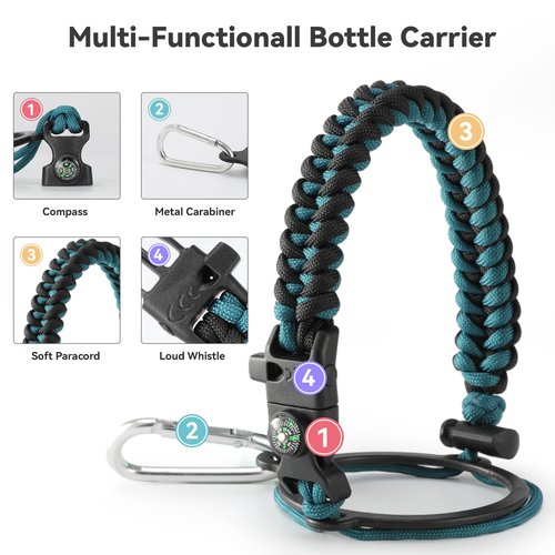 64 oz Insulated Water Bottle with Straw & Spout Lids, Stainless Steel Metal Half Gallon Water Jug with Paracord Handle, Double Wall Vacuum, Leakproof, Keep Drinks Cold & Hot, Black