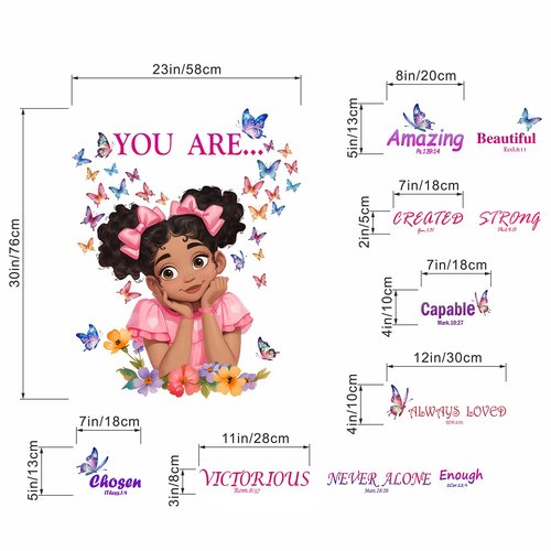 Bedroom Wall Stickers for Black Girls: Peel and Stick African American Butterfly Inspirational Wall Decals - Wall Art Decor Kids Supplies Ages 1-12 Year