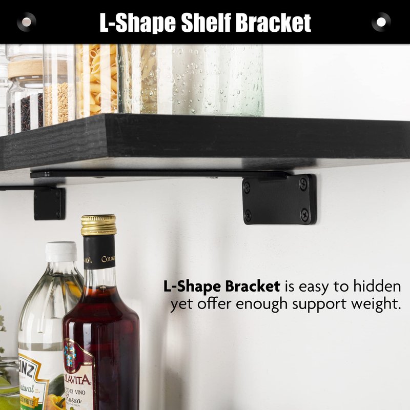 YONSIN Shelf Brackets 12 inch, 6 Pack Heavy Duty Floating Hidden 90 Degree Angle Metal Shelf Brackets for Shelves Supports, Holds 150+lb，Add More Storage Space, Black Finished