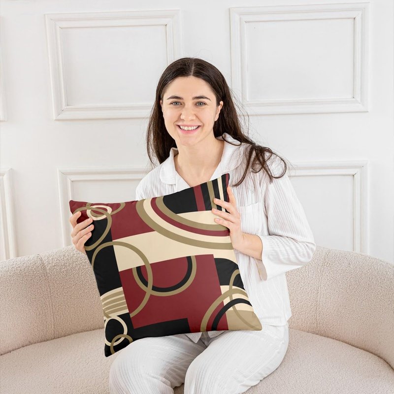 Feelyou Geometric Throw Pillow Covers 20"x20" Set of 2 Geometric Brown Black Red Pillow Cases Cushion Covers for Living Room Bedroom Stripe Line Decor Throw Pillowcases for Sofa Couch Chair
