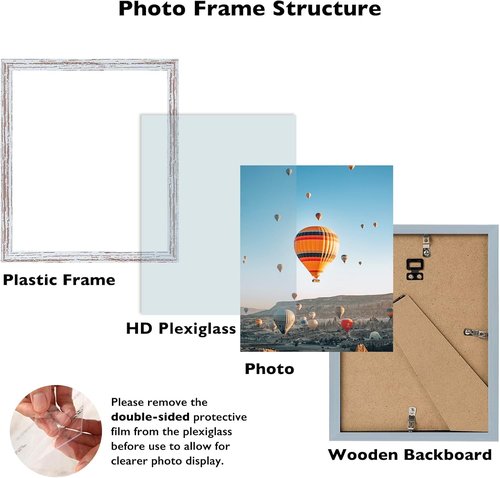 JCJMY 10x12 Rustic White Picture Frame - Versatile Wall Hanging for Horizontal or Vertical Display