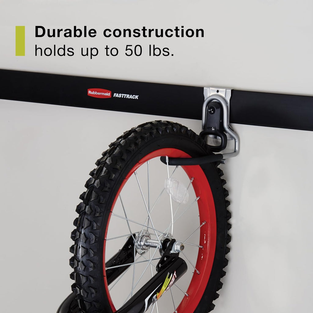 Rubbermaid FastTrack Vertical Bike Hook - Heavy-Duty Wall Mount Holds Up to 50 Pounds | Black