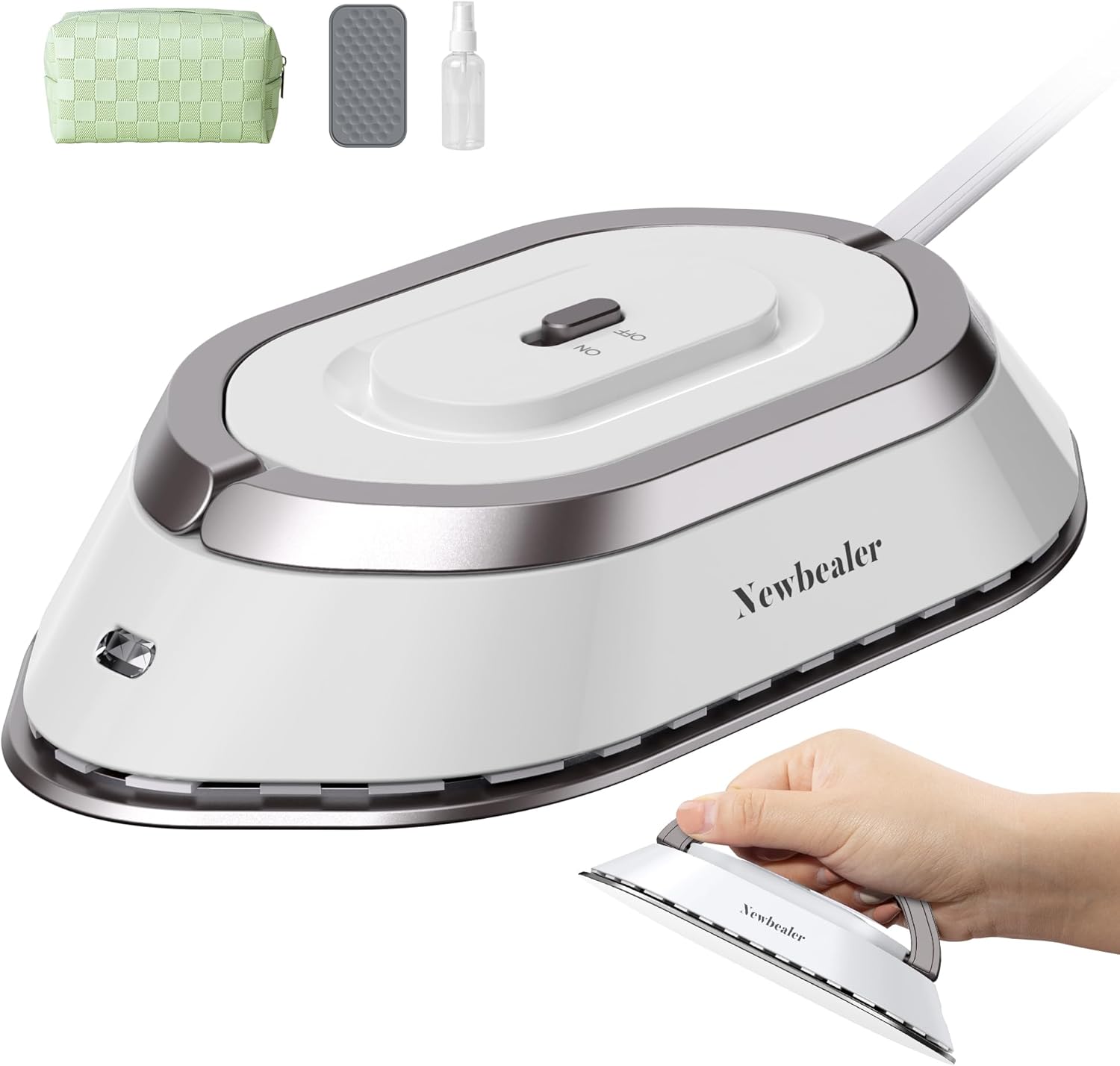 Newbealer Travel Iron - Mini Dry Iron with Global Voltage, Non-Stick Ceramic Soleplate, 300W, Silver
