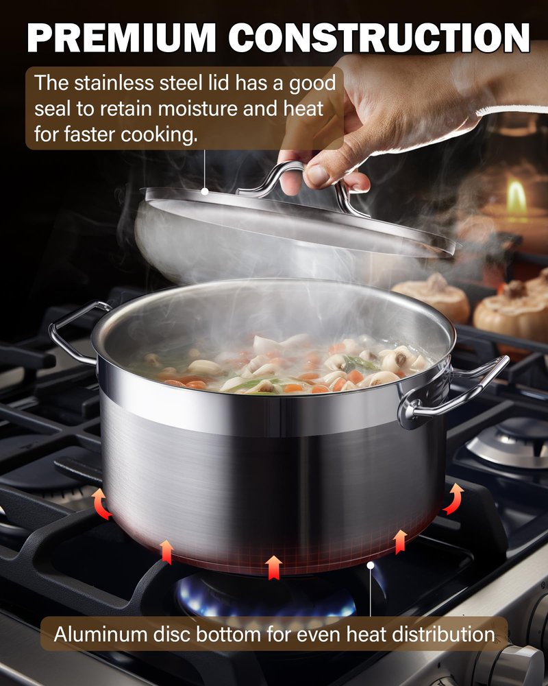 Cooks Standard 6-Quart Stock Pot with Lid, Professional 18/10 Stainless Steel Stockpot Dutch Oven Casserole Cooking Pot, Ollas de Cocina, Compatible with All Stovetops, Silver