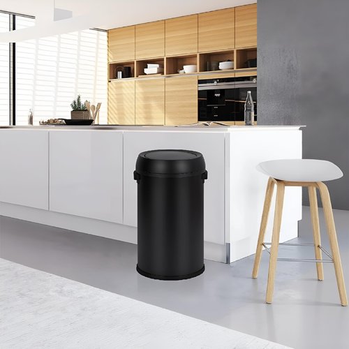 Garvee 17 gal/65 L Trash Can, Fingerprint-Proof Stainless Steel Swing Top Garbage Can, Heavy Duty Commercial Round Trash Bin with Swing Lid for Restaurant, Home, Office, Black