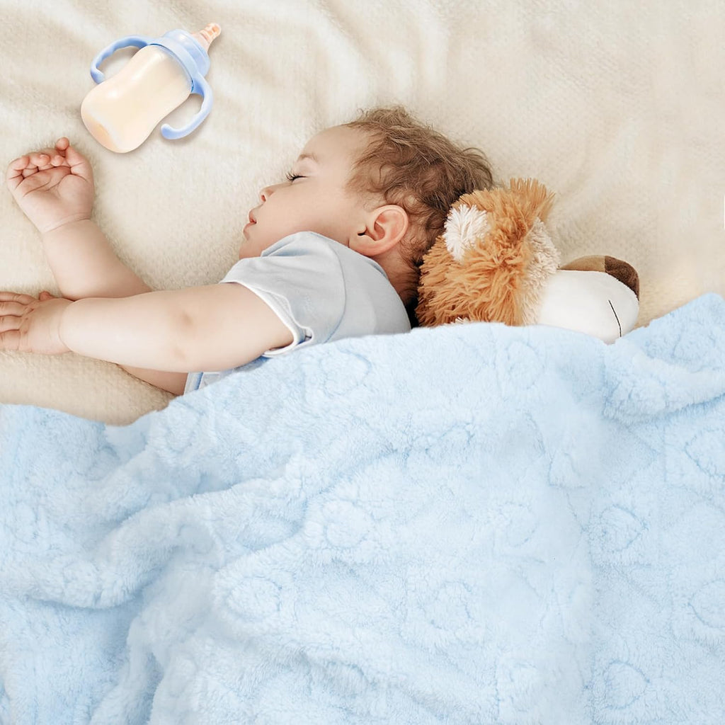 Skiennix Ultra Soft Fleece Baby Blanket - Lightweight Swaddle & Receiving Blanket for Newborns | Heart Checkered 30"x40" Blue