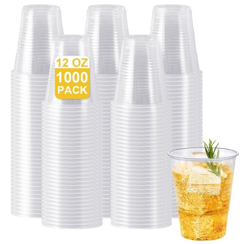 SIUQ 1000 Pack 12 oz Clear Plastic Cups, Bulk Disposable Cups 12 Ounce, Cold Party Drinking Cups for Party, Picnic, BBQ, Wedding, Travel, Halloween, Christmas, Events
