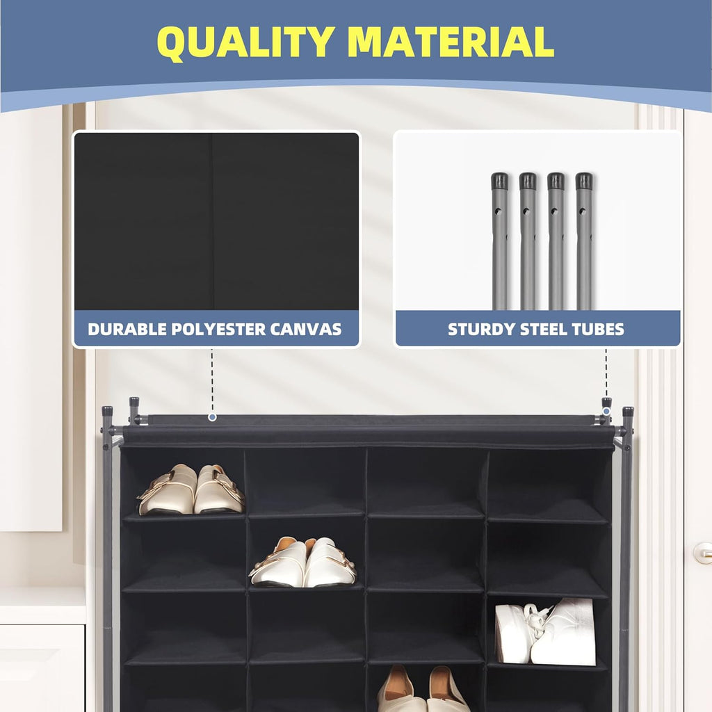 Storage Maniac Stackable Shoe Cubby Organizer - 20-Cube Free Standing Rack for Entryway & Closet - Black