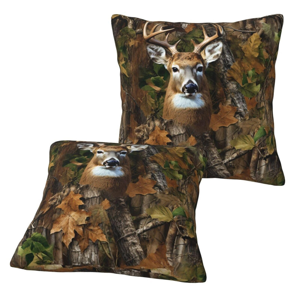 MQAPEYV Deer Camo Camouflage Hunting 2 Pack Throw Pillow Covers Square Sofa Cushion Cover Home Living Room Bedroom Bed Pillow Case Office Waist Protection Pillow Covers Car Lumbar Pillow Cover