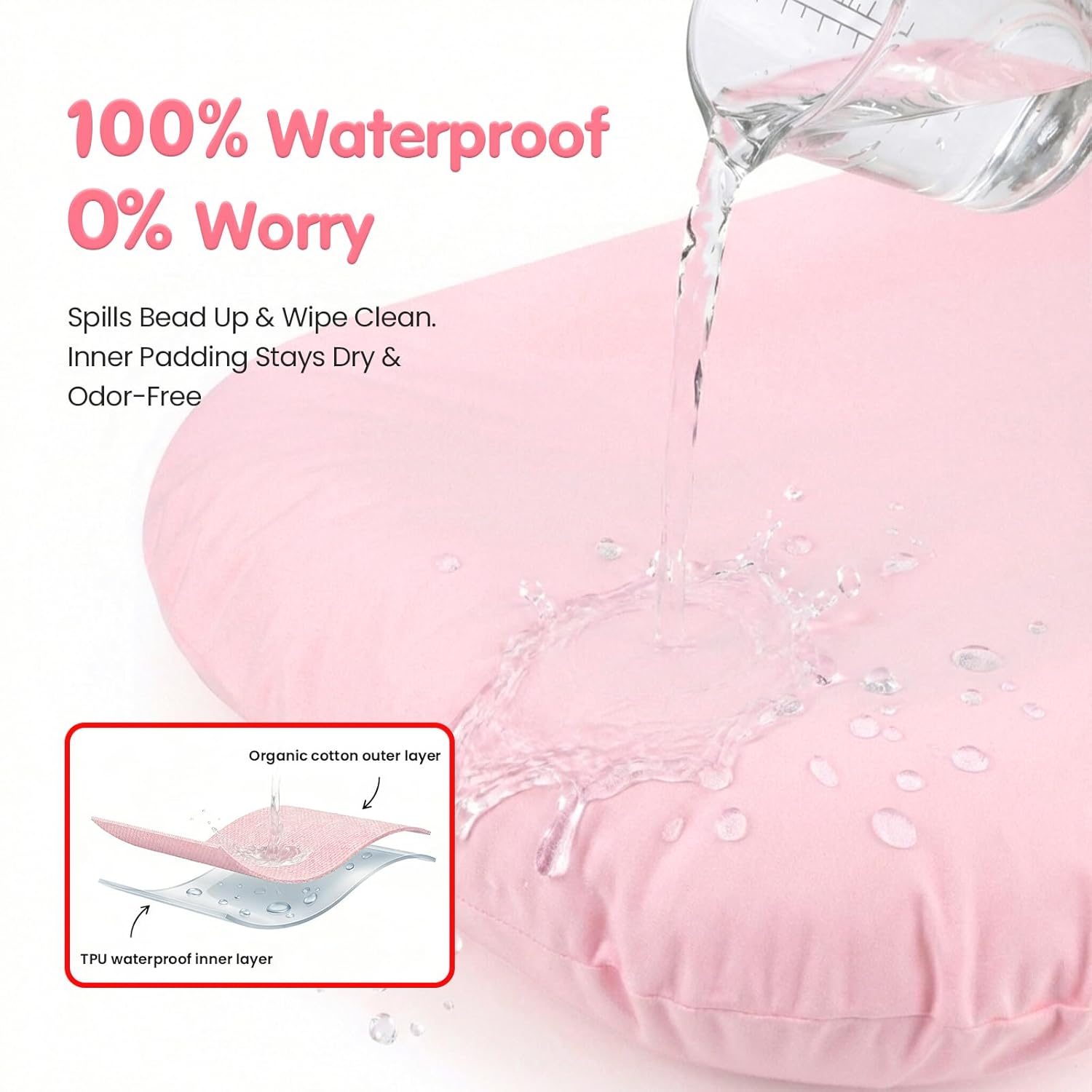 Skiennix Infant Support Cushion - Portable Baby Lounger & Tummy Time Mat, Soft Cotton, Waterproof (Pink)