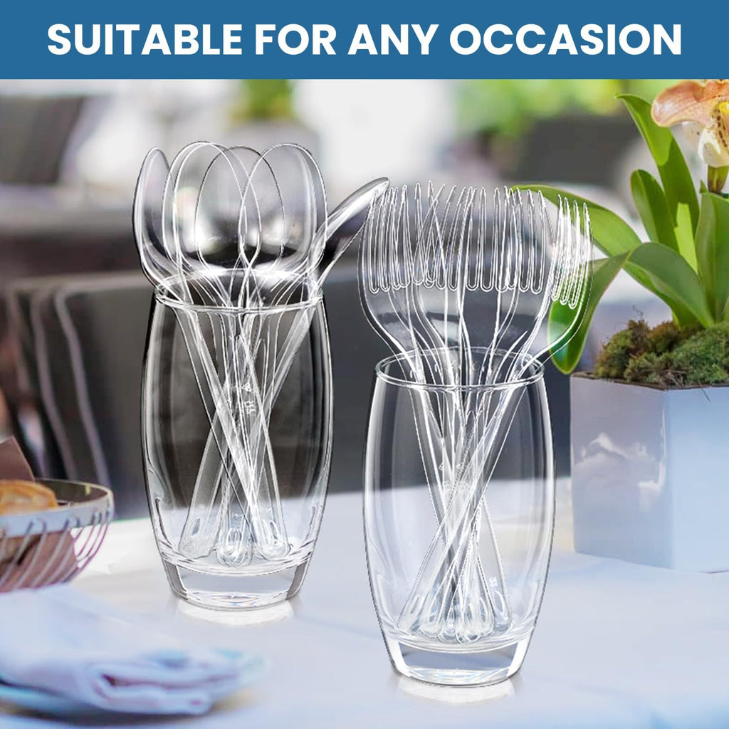Skiennix Clear Plastic Utensils - 360 Heavy-Duty Disposable Forks | Bulk Silverware for Parties